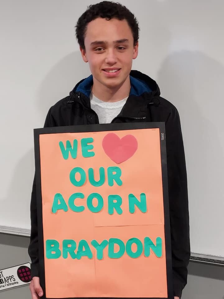 Braydon 9th grade is an Acorn of the Week.